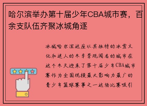 哈尔滨举办第十届少年CBA城市赛，百余支队伍齐聚冰城角逐